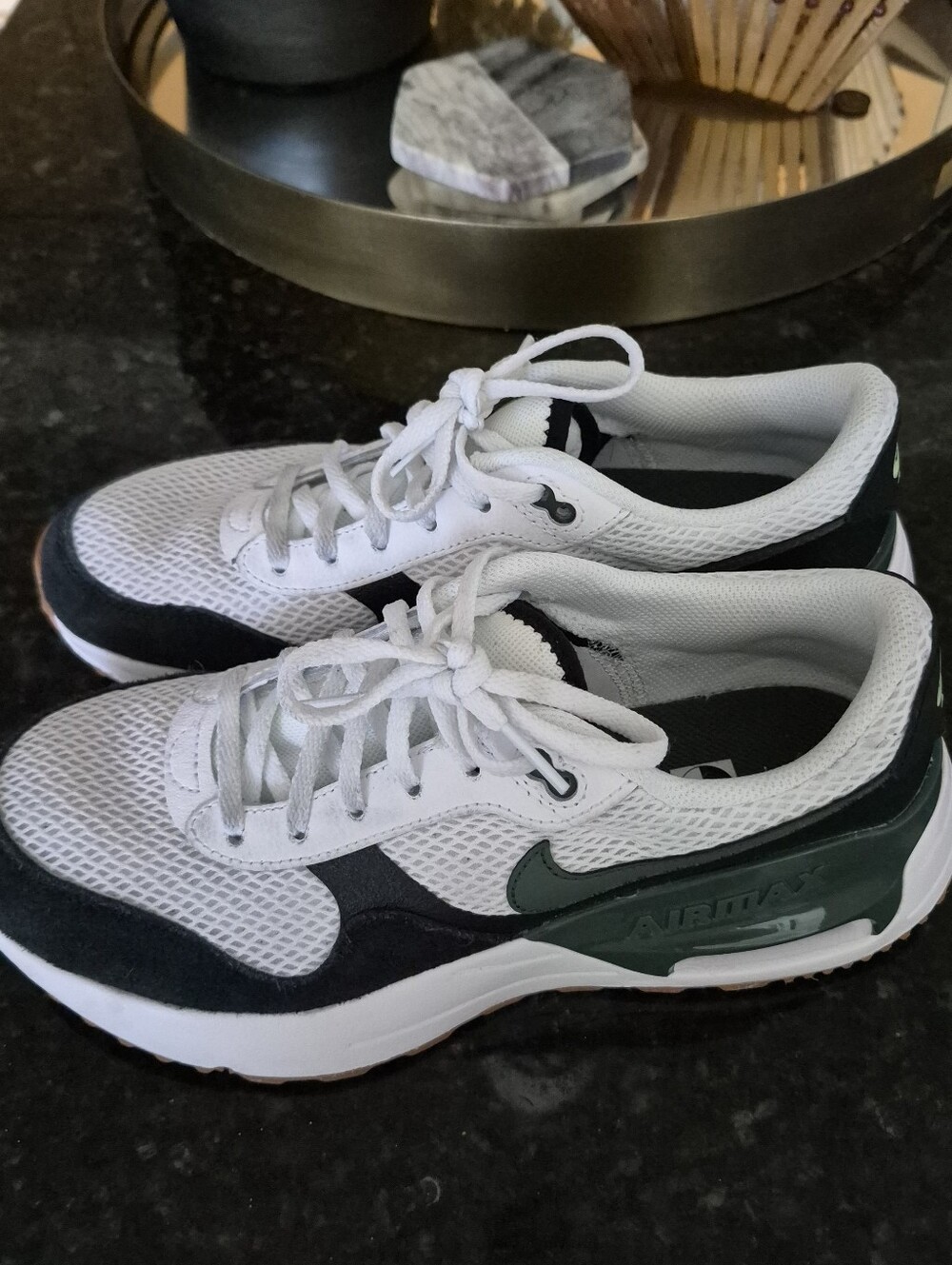 Nike White and Forest Green Low-Top Air Max Sneakers